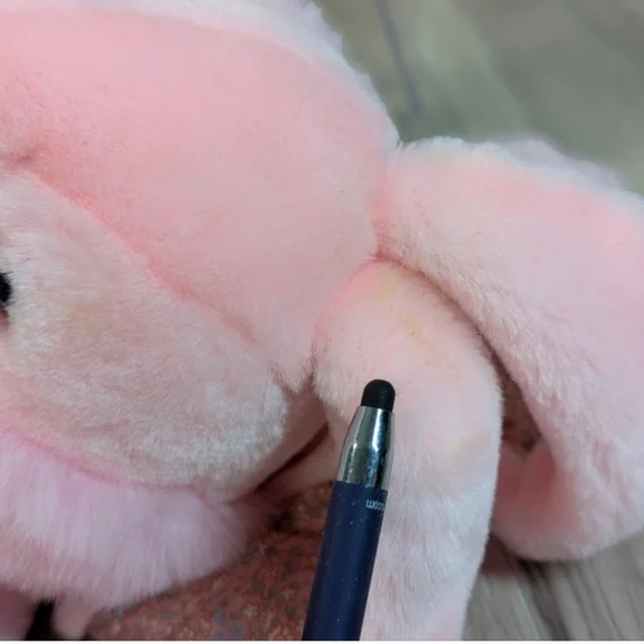 Vintage 80s Pink EASTER Bunny Stuffed Animal Plush Quilted Ears, Feet & Bow 25" - Picture 7 of 12